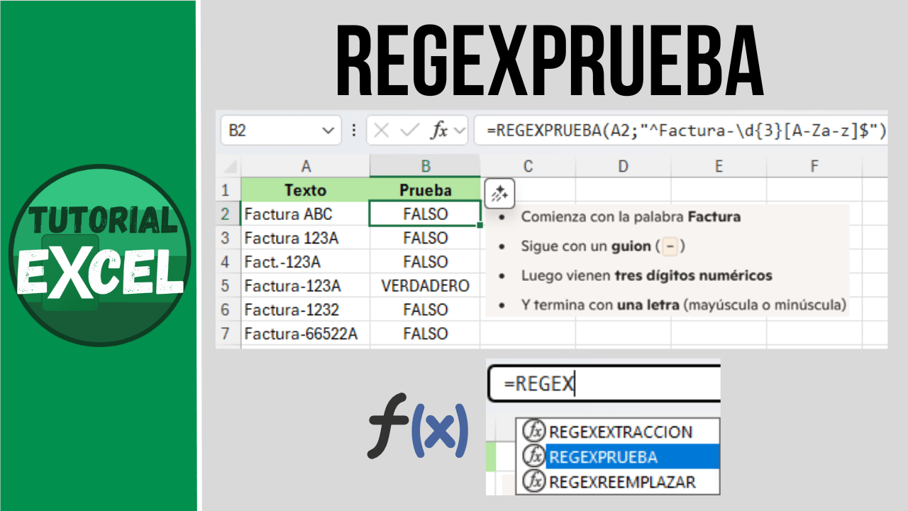 La función REGEXPRUEBA - Tutorial Excel